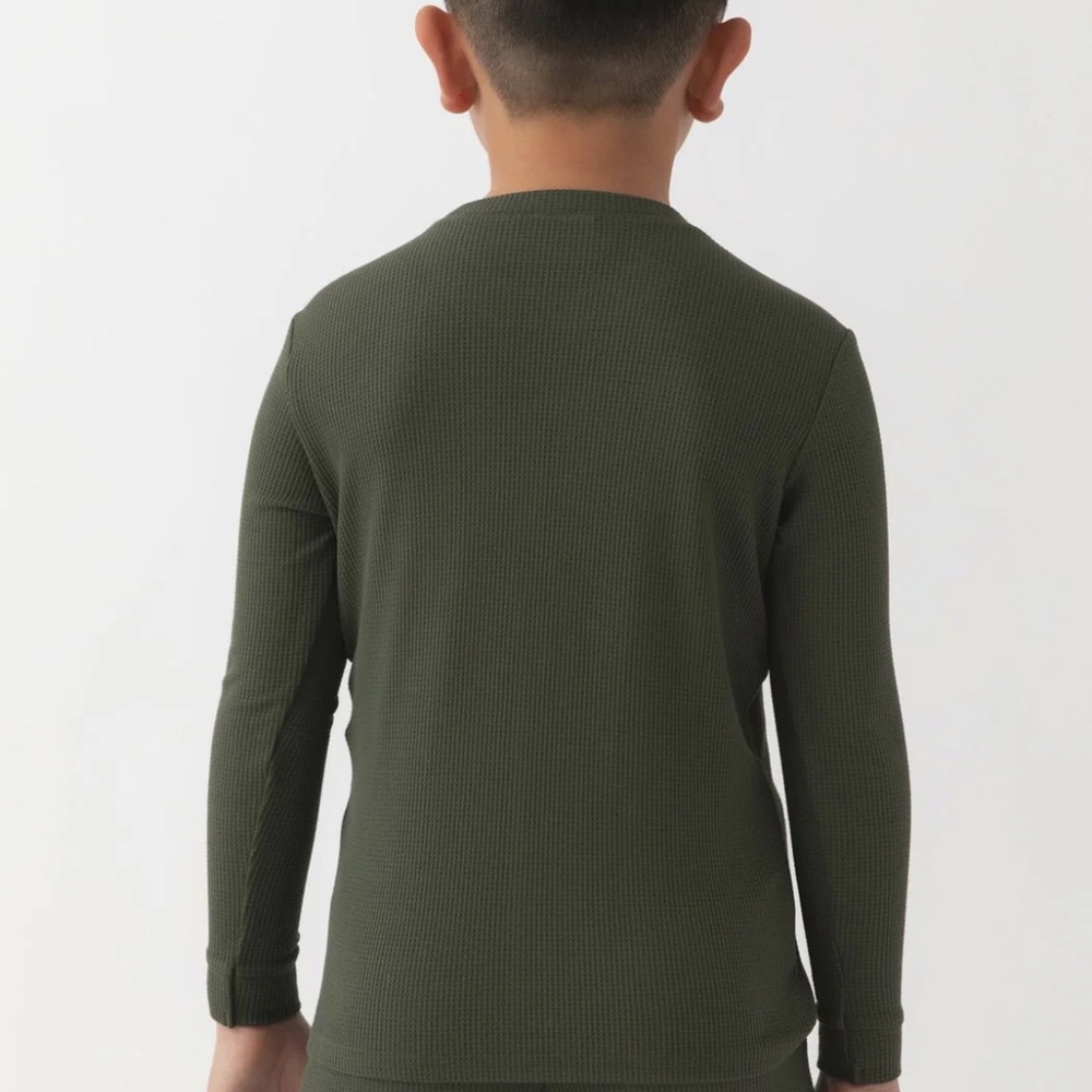 NWT COZY EARTH Childrens Bamboo Waffle Knit Olive Base Layer Set, Unisex Sz 9/10 - Picture 5 of 9